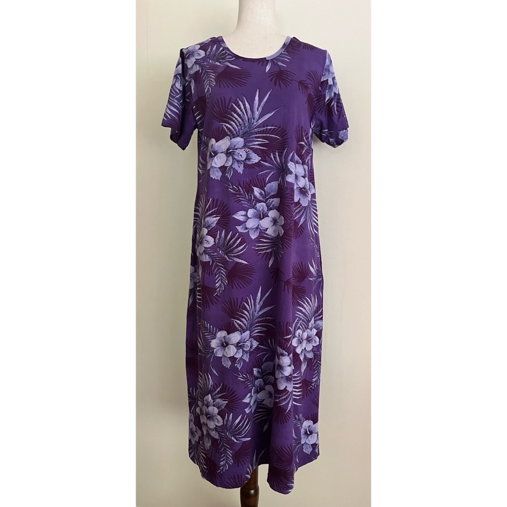 Vintage 100% Cotton La Cera Dress Hawaiian Knit Midi w/ Pockets Purple Medium